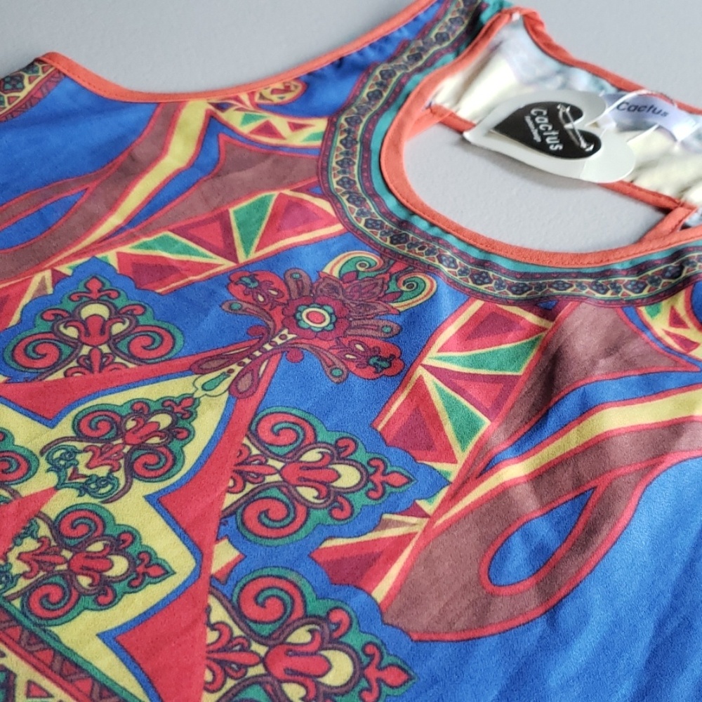 CACTUS ☆ Sleeveless Colorful Top, Small Open Back - Picture 2 of 7